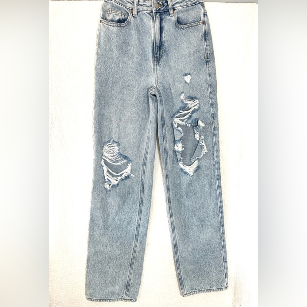 PacSun Women's Eco Light Blue Distressed Mom Jeans